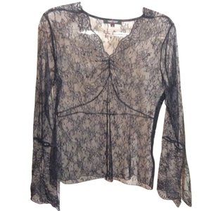 KAREN KANE Black Lace See-Through Blouse - Size L